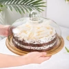 Creative transparent dust-proof cake glass cover, food cover, cake plate, dessert table, pastry glass cover with bamboo and wood tray details Picture